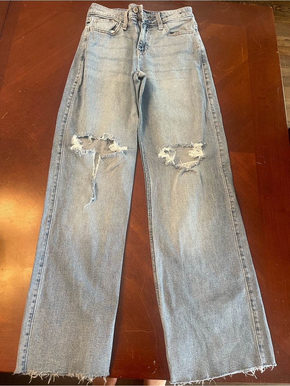 Hollister Light Blue Distressed Straight-Leg Jeans